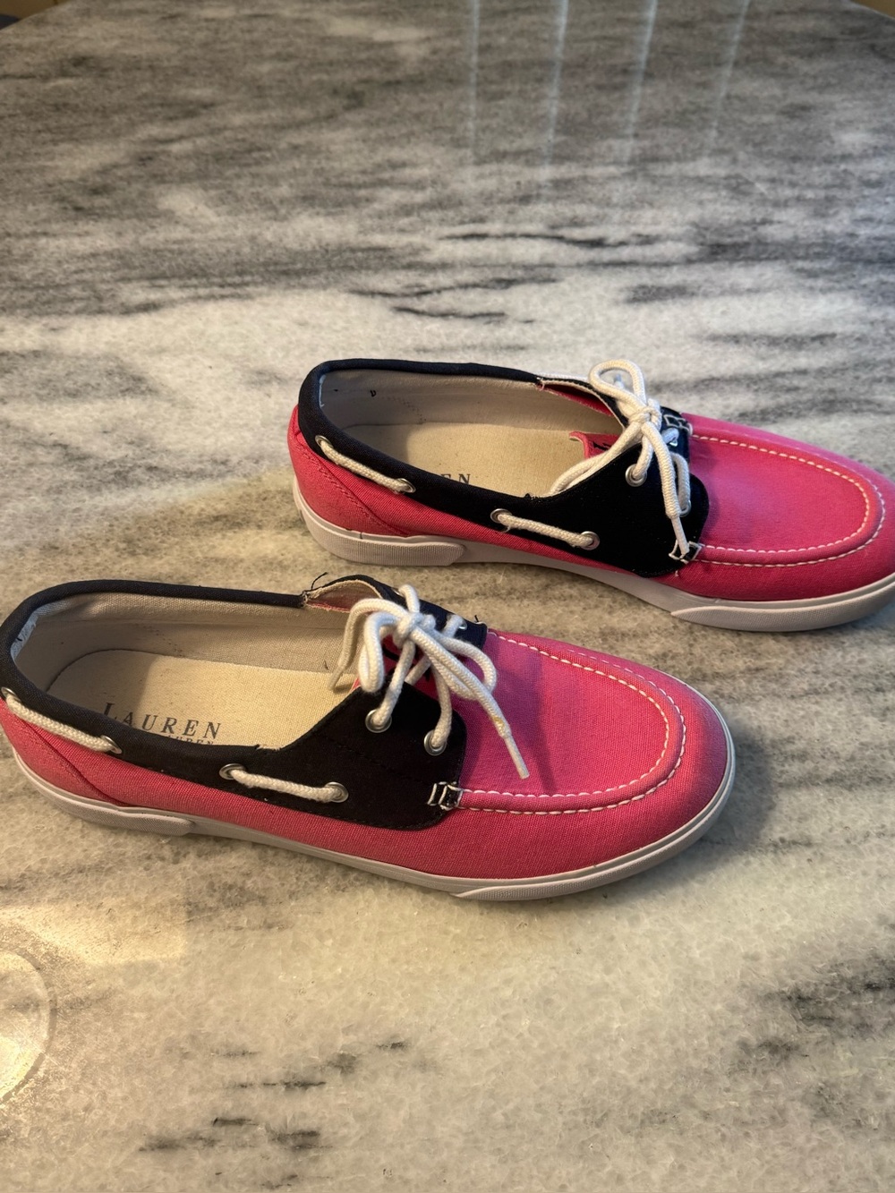 Lauren Ralph Lauren Pink and Black Canvas Boat Shoes